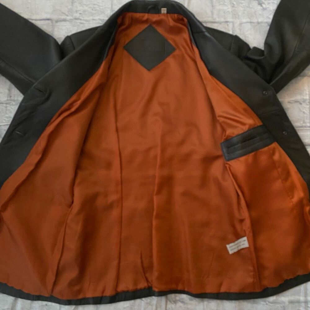 Preston & York women M 3 button grey leather jacket w/orange satin lining - Picture 7 of 12